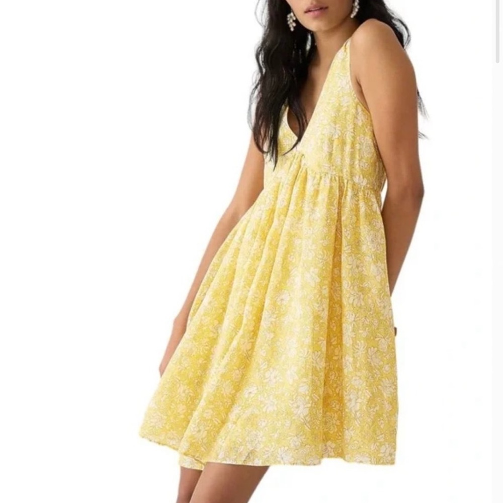 NWOT J. Crew Yellow Floral V-Neck Dress Sz M